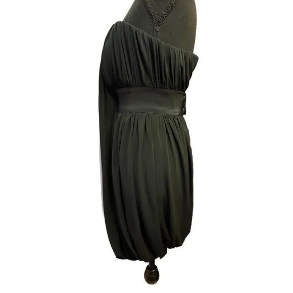 All Saints Dress 4 LBD Little Black Statement Dress Balloon Skirt Drape Front - Picture 3 of 7